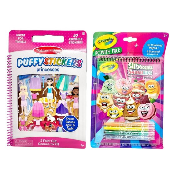 Melissa & Doug Princesses Puffy Stickers Book & Crayola Silly Scents Activity  B - Picture 1 of 5